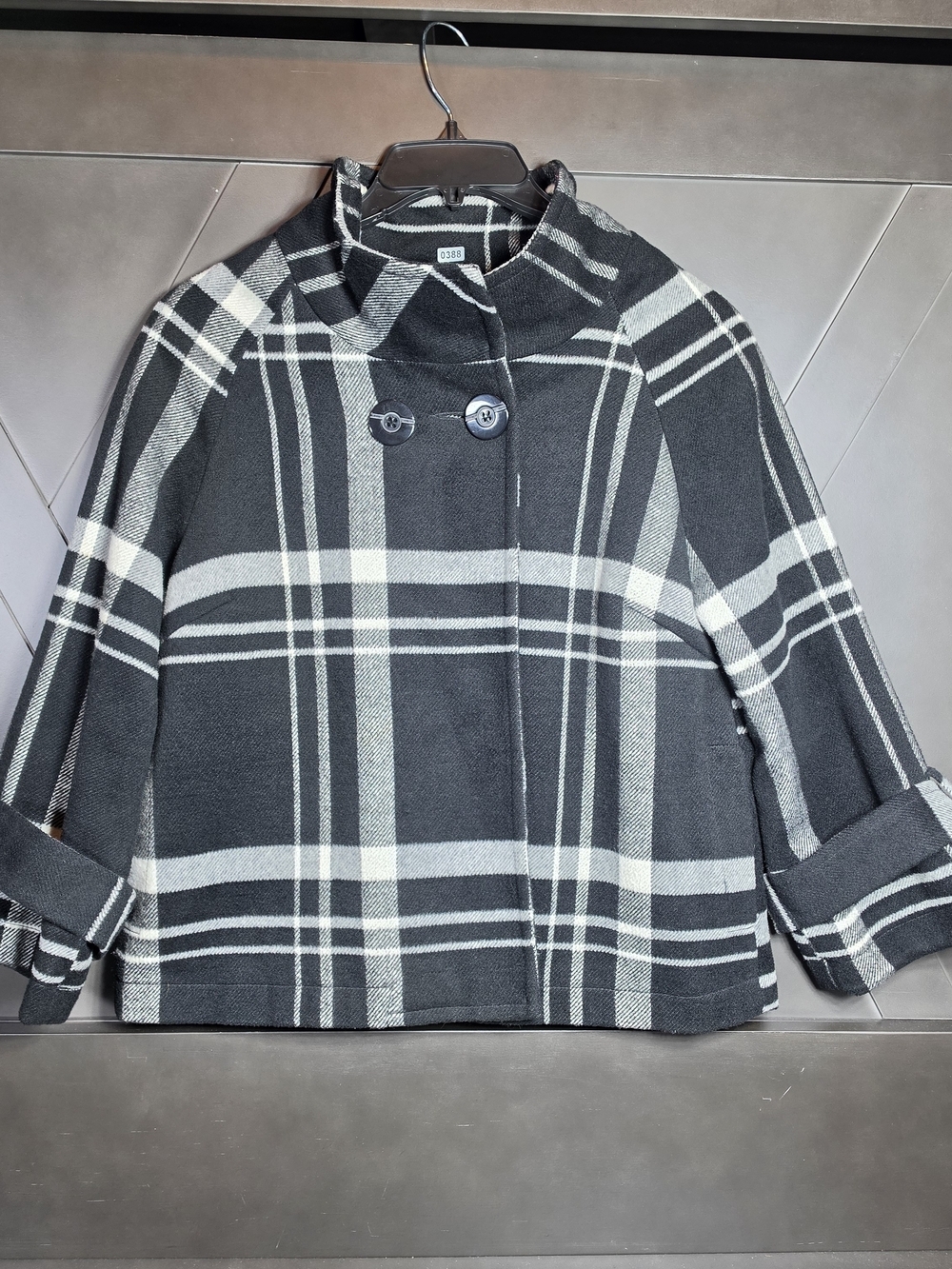 Ambition Black and White Plaid Pea Coat Womens L. A line. Swing - Picture 2 of 13